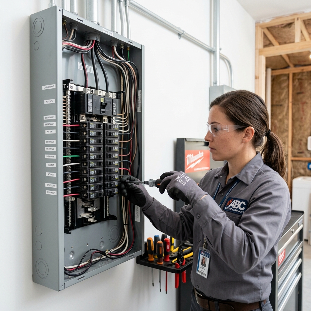 Licensed Electrician working on breaker box and service panel wiring in Brooksville FL